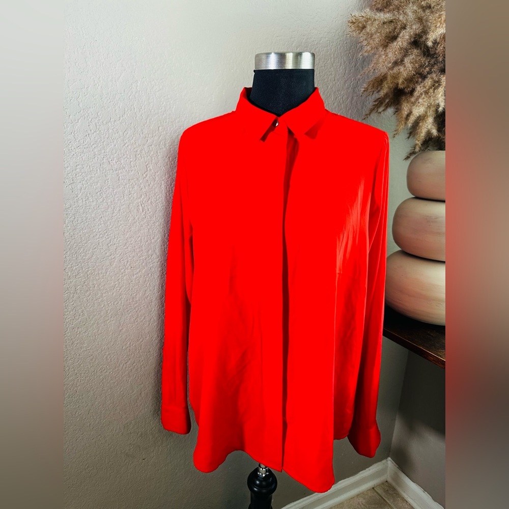 H&M Red Orange Button Up Blouse Size 12